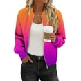 thumbnail image 1 of ZUKMRJPC Women's Bomber Jacket Full Zip Stand Collar Gradient Color Outwear Fall Fashion Lightweight Slim Fit Jacket with Pockets, 1 of 5
