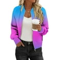 thumbnail image 1 of ZUKMRJPC Women's Bomber Jacket Full Zip Stand Collar Gradient Color Outwear Fall Fashion Lightweight Slim Fit Jacket with Pockets, 1 of 5