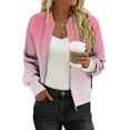 thumbnail image 1 of ZUKMRJPC Women's Bomber Jacket Full Zip Stand Collar Gradient Color Outwear Fall Fashion Lightweight Slim Fit Jacket with Pockets, 1 of 5