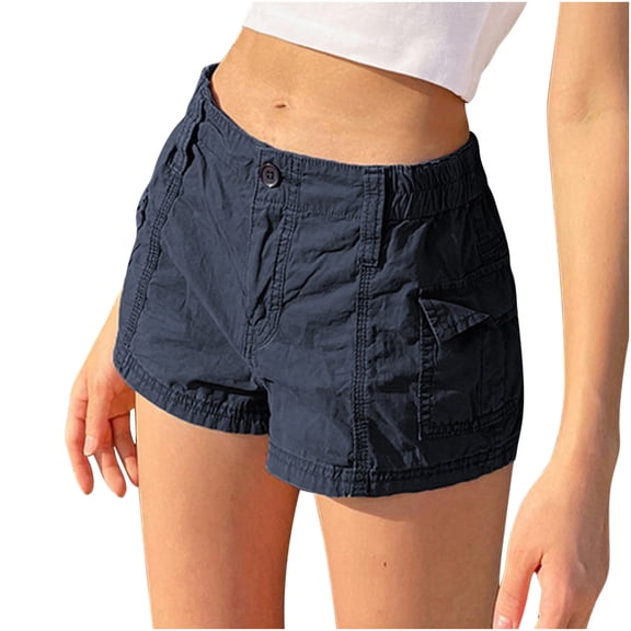 ZUKMRJPC Women's Cargo Shorts with Elastic Waist, Low Rise, Pockets - Y2k Egirls Slim Fitted Vintage Harajuku Streetwear on Clearance