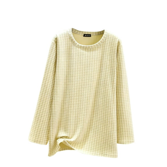 ZUKMRJPC Women's Casual Crewneck Shirts Long Sleeve Trendy Plaid Pullover Tees Fall Winter Loose Fit Soft Fleece Warm Basic Tops
