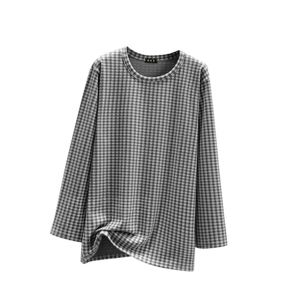 ZUKMRJPC Women's Casual Crewneck Shirts Long Sleeve Trendy Plaid Pullover Tees Fall Winter Loose Fit Soft Fleece Warm Basic Tops