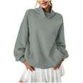 thumbnail image 1 of ZUKMRJPC Women's Casual Turtleneck Sweatshirt Long sleeves Fleece Lined Solid Color Pullover Loose Fit Lightweight Tops with Pocket, 1 of 5