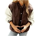 thumbnail image 1 of ZUKMRJPC Women's Corduroy Bomber Jacket Long Sleeve Patchwork Button Down Winter Coat Fall Winter Fashion Warm Outerwear with Pockets, 1 of 8