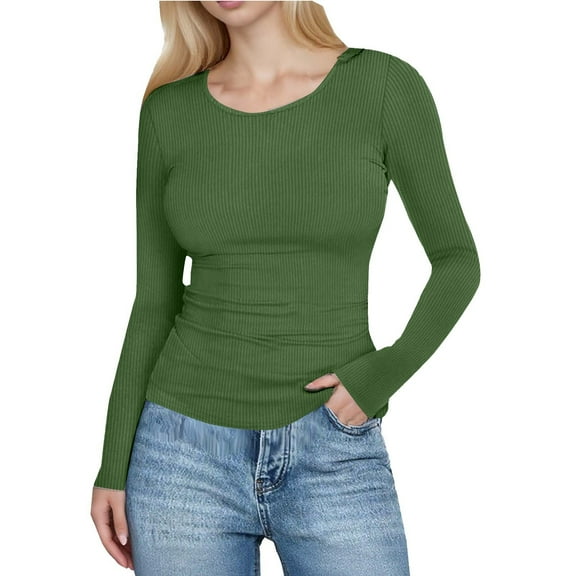 ZUKMRJPC Women's Crewneck Sweater Long Sleeve Casual Solid Color Slim Fit Pullover Sweater Fall Soft Cozy Basic Knitted Tops