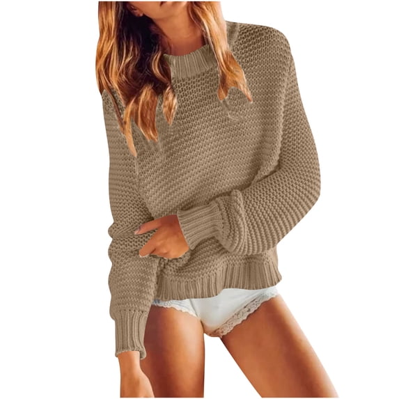 ZUKMRJPC Women's Crewneck Sweater Long Sleeve Classic Solid Color Knitted Textured Sweater Fall Warm Comfy Chunky Knit Pullover Tops