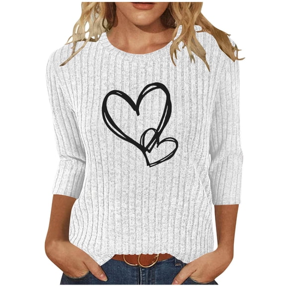 ZUKMRJPC Women's Crewneck Sweater Long Sleeve Cute Heart Slim Fit Pullover Sweater Fall Fashion Casual Warm Solid Color Knitted Tops