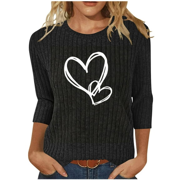 ZUKMRJPC Women's Crewneck Sweater Long Sleeve Cute Heart Slim Fit Pullover Sweater Fall Fashion Casual Warm Solid Color Knitted Tops