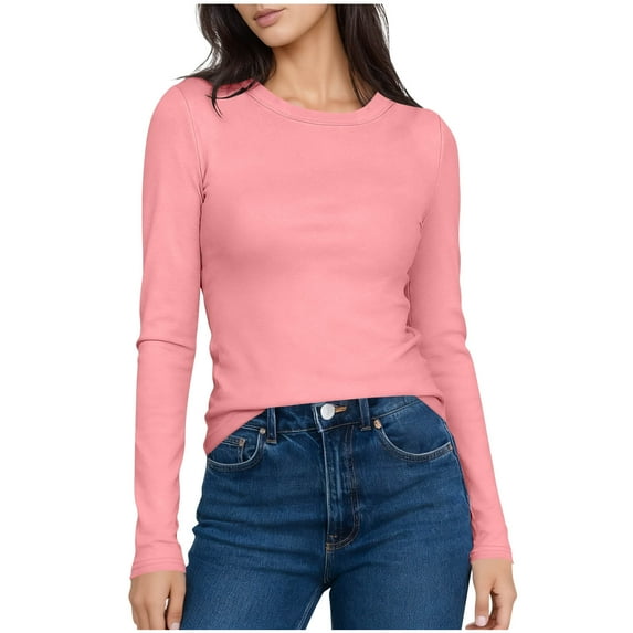 ZUKMRJPC Women's Crewneck Sweatshirts Long Sleeve Fleece Lined Pullover T Shirt Casual Solid Color Slim Fit Fall Winter Basic Warm Thick Tops