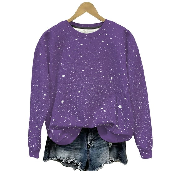 ZUKMRJPC Women's Crewneck T-Shirts Casual Long Sleeve Fashion Shiny Printing Solid Color Pullover Tees Fall Fashion Loose Fit Comfy Tops