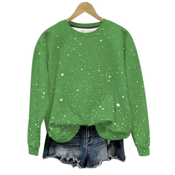ZUKMRJPC Women's Crewneck T-Shirts Casual Long Sleeve Fashion Shiny Printing Solid Color Pullover Tees Fall Fashion Loose Fit Comfy Tops