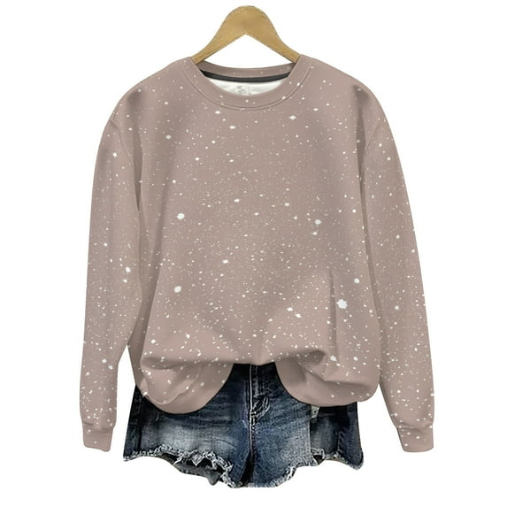 ZUKMRJPC Women's Crewneck T-Shirts Casual Long Sleeve Fashion Shiny Printing Solid Color Pullover Tees Fall Fashion Loose Fit Comfy Tops