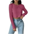 thumbnail image 1 of ZUKMRJPC Women's Fall Crewneck Sweater Casual Long Sleeve Loose Fit Cropped Sweater Soft Solid Color Knitted Pullover Crop Tops, 1 of 7