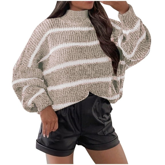 ZUKMRJPC Women's Fall Fashion Turtleneck Sweater Oversized Long Sleeve Striped Color Block Pullover Comfy Soft Chunky Knitted Tops