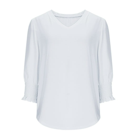 ZUKMRJPC Women's Fashion V-Neck Tops 3/4 Length Sleeve Casual Regular Fit Cotton T-Shirts Lightweight Soft Comfy Pullover Tops