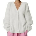 thumbnail image 1 of ZUKMRJPC Women's Faux Fur Cardigan V Neck Oversized Long Sleeve Relaxed Style Solid Color Sweater Fall Winter Soft Comfy Button Up Knit Outwear, 1 of 6