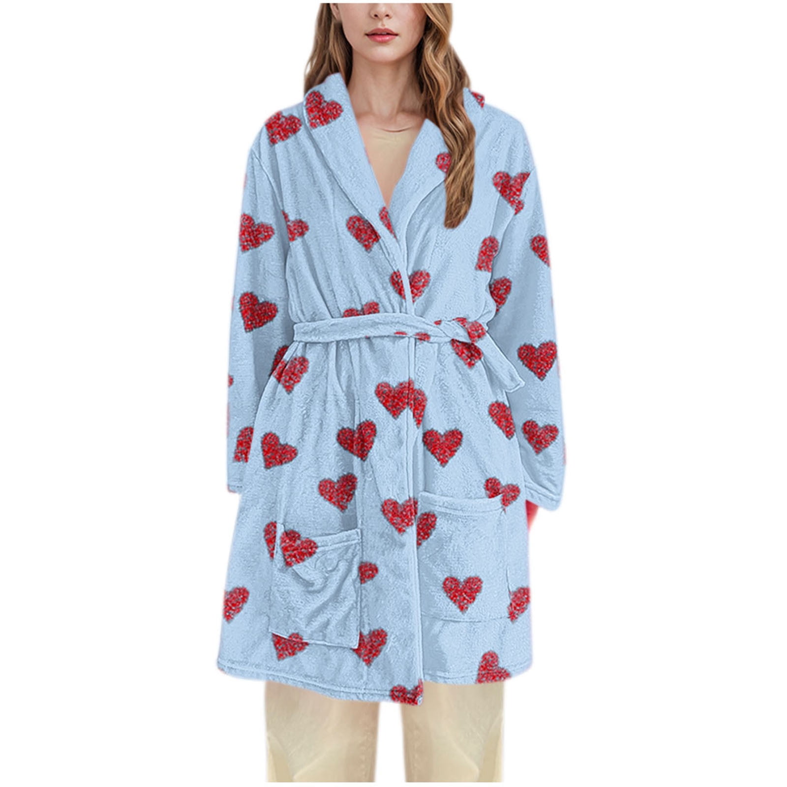 ZUKMRJPC Women's Flannel Robes Fluffy Soft Fashion Cute Pattern Long ...