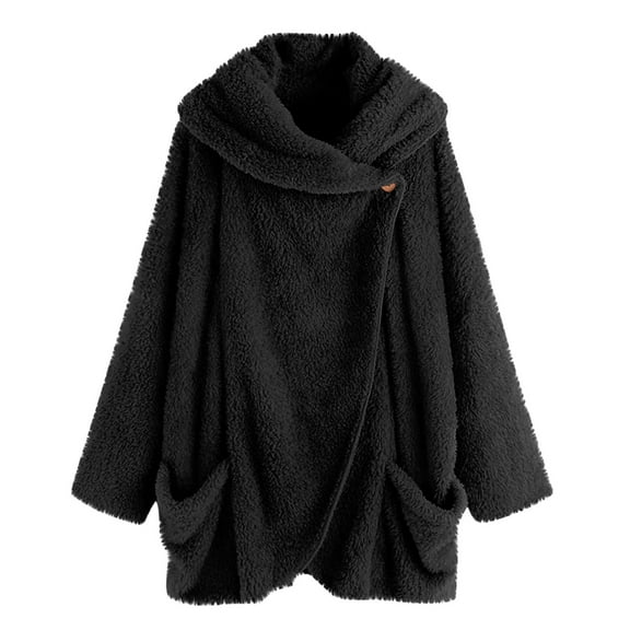 ZUKMRJPC Women's Fleece Jacket Coats Long Sleeve Lapel Casual Asymmetric Button Cardigan Coats Winter Fashion Warm Outerwear with Pocket