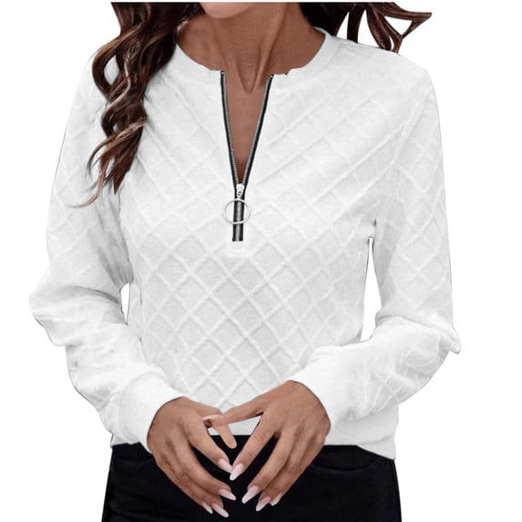 ZUKMRJPC Women's Half Zip Sweatshirt Casual Crewneck Classic Shaped Textured Pullover Fall Long Sleeve Lightweight Solid Color Tops