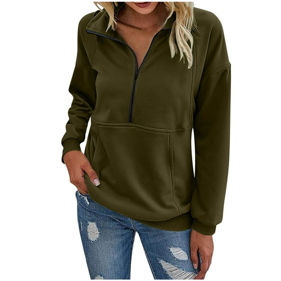 ZUKMRJPC Women's Half Zip Sweatshirts Casual Long Sleeve Fleece Lined Stand Collar Pullover Solid Color Warm Comfy Tops with Pocket