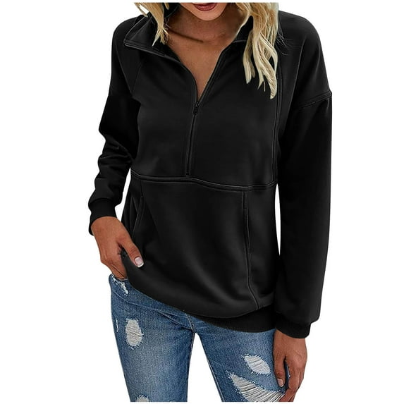 ZUKMRJPC Women's Half Zip Sweatshirts Casual Long Sleeve Fleece Lined Stand Collar Pullover Solid Color Warm Comfy Tops with Pocket