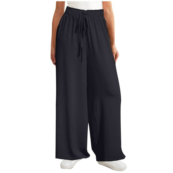 ZUKMRJPC Women's High Waisted Drawstring Sweatpants Casual Elastic Belt Solid Color Wide Leg Pants Soft Comfy Joggers Lounge Trousers