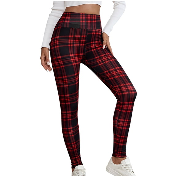 ZUKMRJPC Women's High Waisted Leggings Soft Comfy Christmas Vintage Plaid Yoga Pants Warm Fleece Lined Workout Gym Trousers