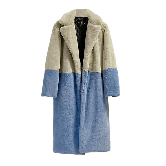ZUKMRJPC Women's Long Faux Fur Coats Oversized Loose Color Block Winter Jackets Trendy Fluffy Fleece Open Front Lapel Outerwear