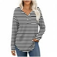 thumbnail image 1 of ZUKMRJPC Women's Long Sleeve T-Shirts Causal V Button Up Stripes Pullover Tops Fall Fashion Lightweight Loose Fit Shirts with Pocket, 1 of 7