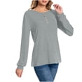 thumbnail image 1 of ZUKMRJPC Women's Long Sleeve T Shirts Crewneck Casual Half Button Down Solid Color Pullover Tees Regular Fit Fall Trendy Soft Comfy Tops, 1 of 7