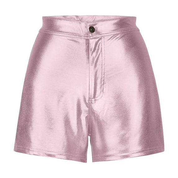 ZUKMRJPC Women's Metal Faux Leather Shorts High Waisted Solid Color Shiny Shorts Trendy Casual Stretchy Hot Pants for Dance Festival