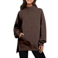 thumbnail image 1 of ZUKMRJPC Women's Mock Turtleneck Sweatshirts Oversized Long Sleeve Warm Fleece Lined Pullover Casual Trendy Side Split Tops with Pocket, 1 of 5