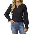 thumbnail image 1 of ZUKMRJPC Women's Notched V-neck T Shirt Fashion Long Sleeve Lightweight Breathable Fashion Textured Pullover Tops Fall Regular Fit Tops, 1 of 6