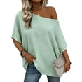 thumbnail image 1 of ZUKMRJPC Women's Off The Shoulder Tops Oversized Short Batwing Sleeve Linen Shirts Loose Fit Casual Lightweight Summer Vacation Work Tops, 1 of 5