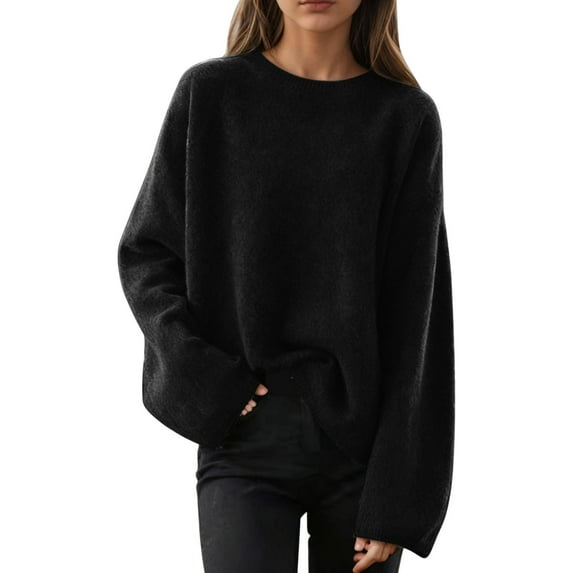 ZUKMRJPC Women's Oversized Sweaters Fall Long Sleeve Casual Crewneck Loose Fit Pullover Sweater Solid Color Soft Comfort Knit Tops