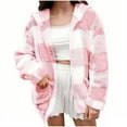 thumbnail image 1 of ZUKMRJPC Women's Plaid Fleece Jacket Casual Long Sleeve Loose Fit Open Front Hooded Cardigans Jacket Fall Winter Warm Outwear with Pocket, 1 of 6