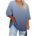 thumbnail image 1 of ZUKMRJPC Women's Plus Size Tops 3/4 Sleeve Fashion Gradient Color Basic T-Shirts Summer Casual Lightweight Loose Fit Tunic Shirt, 1 of 5