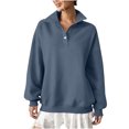 thumbnail image 1 of ZUKMRJPC Women's Quarter Button Sweatshirts Long Sleeve Solid Color Fleece Lined Pullover Casual Loose Fit Warm Lightweight Lapel Tops, 1 of 8