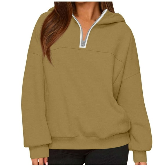 ZUKMRJPC Women's Quarter Zipper Sweatshirt Fall Fashion Solid Color Soft Comfy Hooded Sweatshirt Casual Loose Long Sleeve Pullover Tops