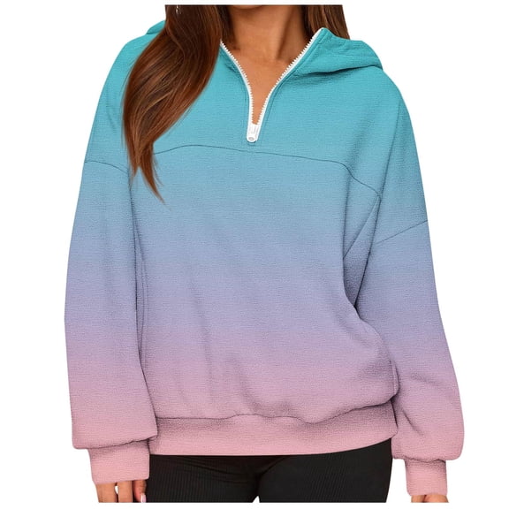 ZUKMRJPC Women's Quarter Zipper Sweatshirt Long Sleeve Fall Fashion Gradient Color Hooded Sweatshirt Casual Loose Comfy Pullover Tops