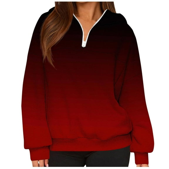 ZUKMRJPC Women's Quarter Zipper Sweatshirt Long Sleeve Fall Fashion Gradient Color Hooded Sweatshirt Casual Loose Comfy Pullover Tops