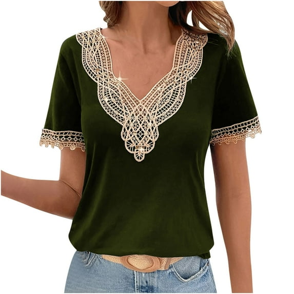 ZUKMRJPC Women's Round Neck Solid Color Clothes Crochet Cruise Summer Short Sleeve Tunic Tops Classic Loose Fit Cute T Shirts