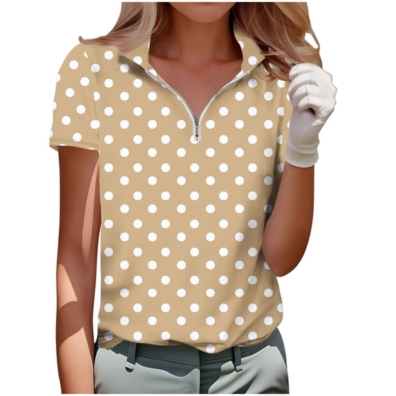 ZUKMRJPC Women's Short Sleeve Athletic Golf Shirt Fashion Polka Dot Summer Tops Casual Stretchy Quarter Zip Top for Golf Tennis