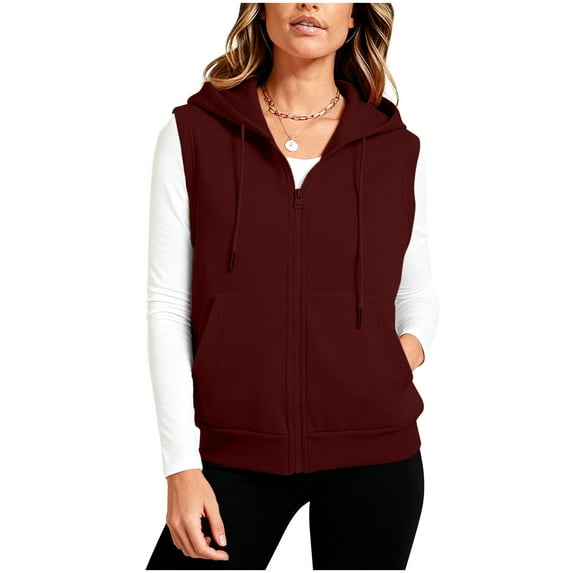 ZUKMRJPC Women's Sleeveless Hoodies Full Zip Up Lightweight Casual Drawstring Sweatshirts Loose Fit Fleece Lined Jackets Vest with Pockets