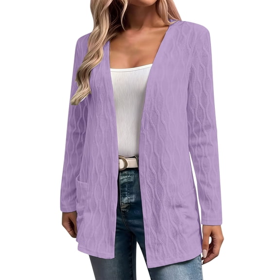 ZUKMRJPC Women's Sweater Cardigan Long Sleeve Solid Color Trendy Open Front Thin Cardigans Casual Lightweight Knit Outwear with Pockets