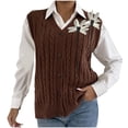 thumbnail image 1 of ZUKMRJPC Women's Sweater Vest Chunky V-Neck Fashion Three-dimensional Flower Patchwork Button Down Solid Color Knitted Outwear, 1 of 7