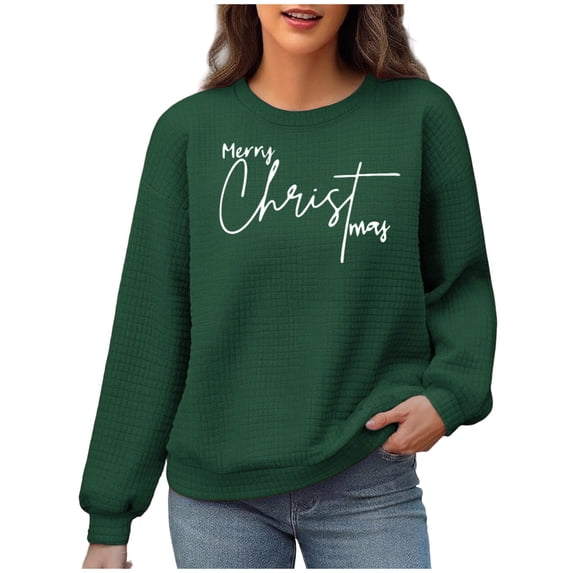 ZUKMRJPC Women's Sweatshirt Crewneck Fashion Merry Christmas Print Long Sleeve Pullover Sweatshirt Fall Loose Solid Color Textured Tops