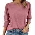 thumbnail image 1 of ZUKMRJPC Women's V-Neck 3/4 Sleeve T-Shirts Casual Lightweight Loose Fit Pullover Tees Solid Color Soft Comfortable Cotton Basic Tops, 1 of 5