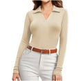 thumbnail image 1 of ZUKMRJPC Women's V-Neck Knitted Sweater Classic Casual Long Sleeve Lapel Slim Fit Solid Color Pullover Fall Lightweight Soft Basic Tees, 1 of 5