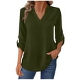 thumbnail image 1 of ZUKMRJPC Women's V Neck Shirts Casual Roll Up Long Sleeve Soft Cotton Slim Fit Pullover Tops Lightweight Fashion Solid Color Shirts, 1 of 6